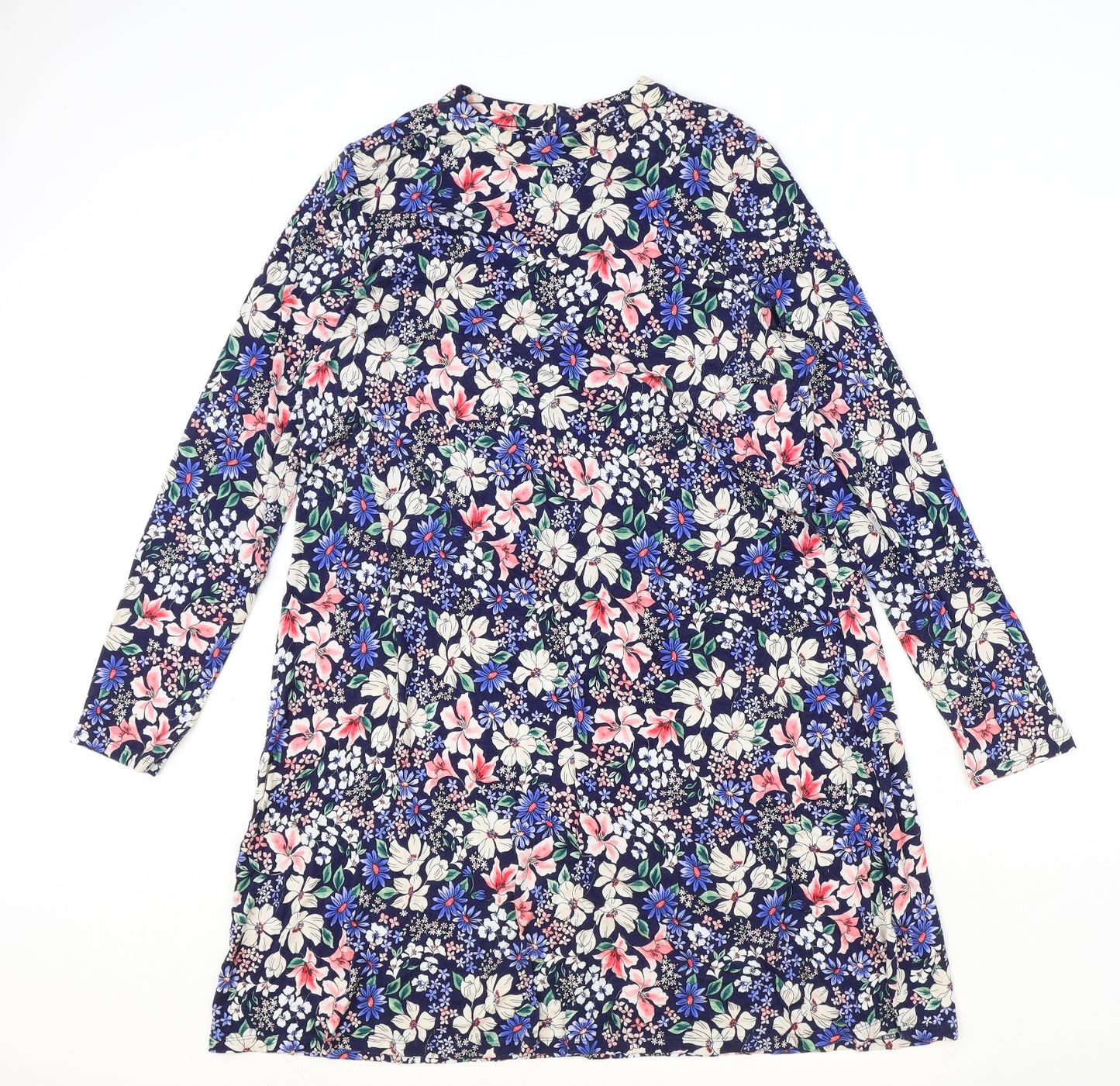 Marks and Spencer Womens Multicoloured Floral Viscose Trapeze & Swing Size 16 Scoop Neck Button