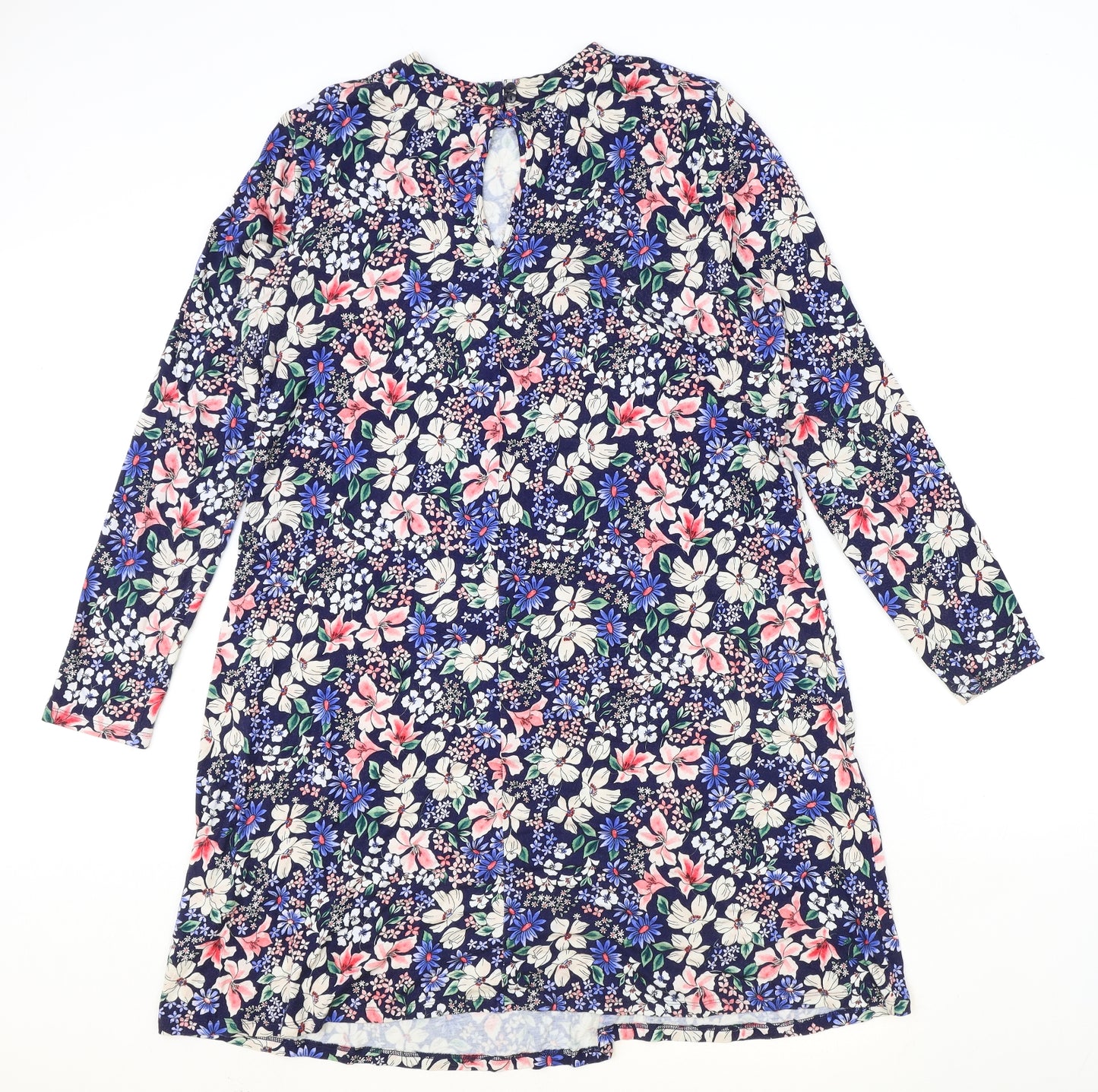 Marks and Spencer Womens Multicoloured Floral Viscose Trapeze & Swing Size 16 Scoop Neck Button