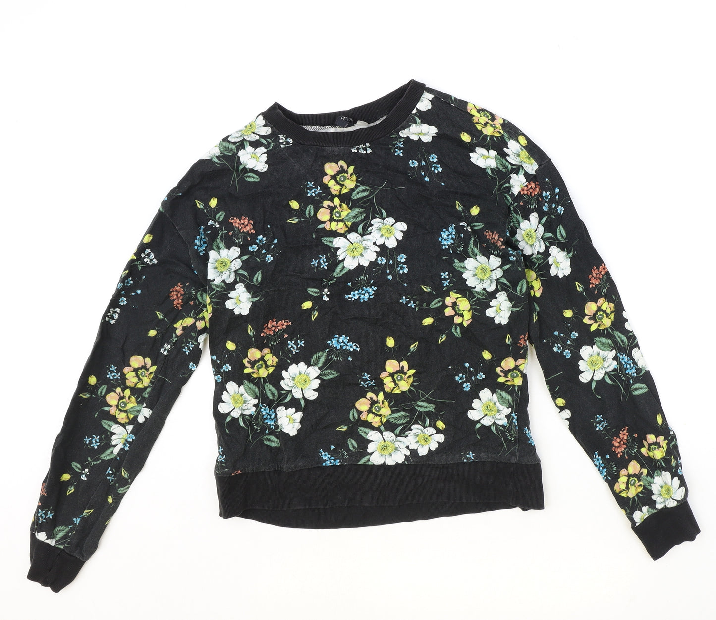 H&M Womens Black Floral 100% Cotton Pullover Sweatshirt Size S Pullover