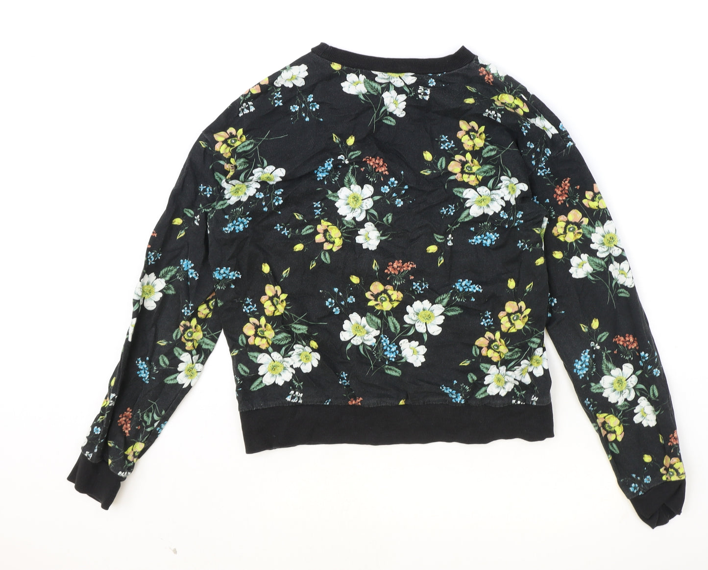 H&M Womens Black Floral 100% Cotton Pullover Sweatshirt Size S Pullover