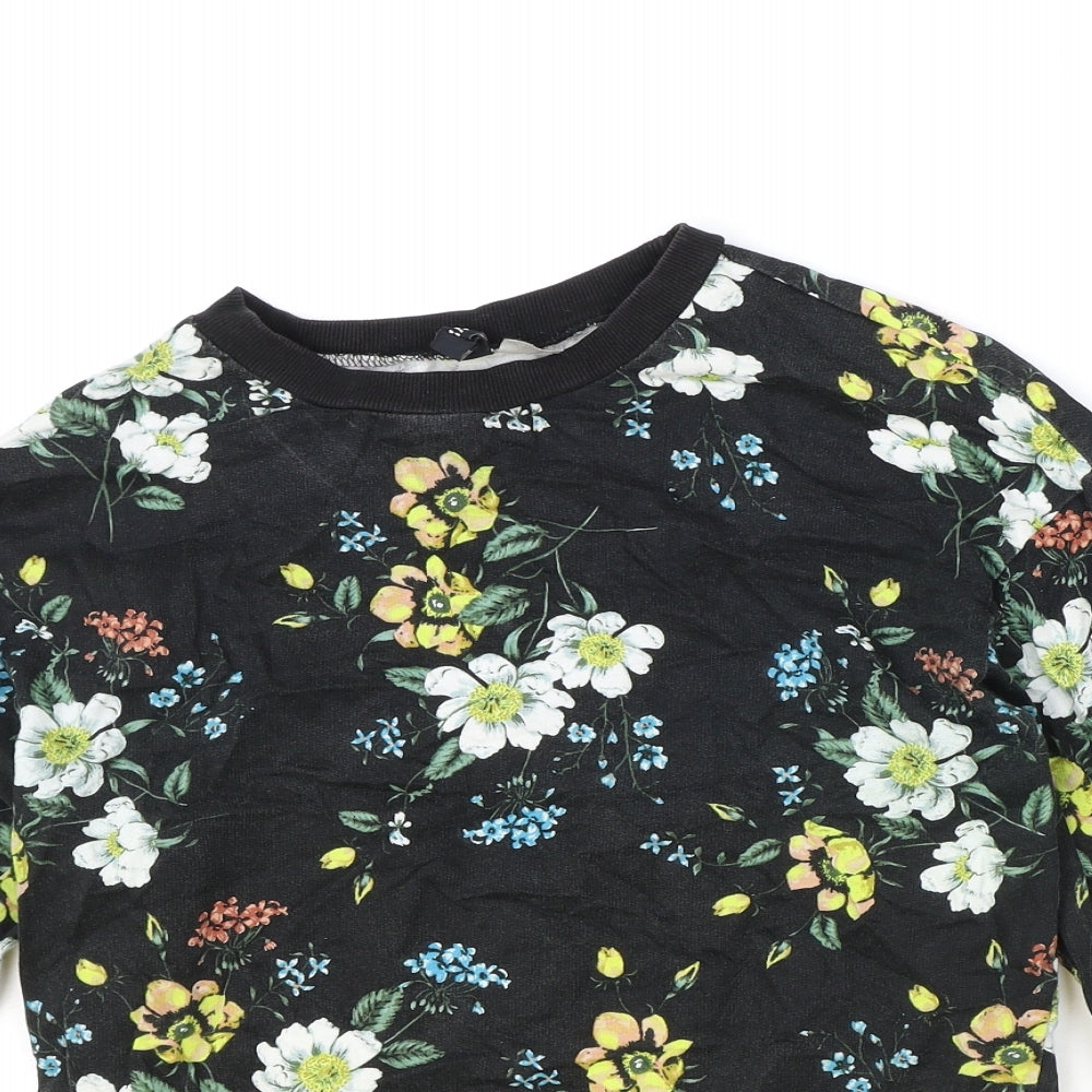 H&M Womens Black Floral 100% Cotton Pullover Sweatshirt Size S Pullover
