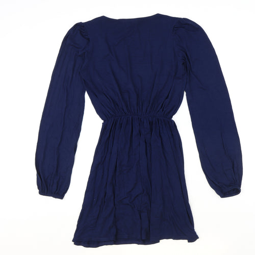 Boohoo Womens Blue Polyester Fit & Flare Size 10 V-Neck Pullover