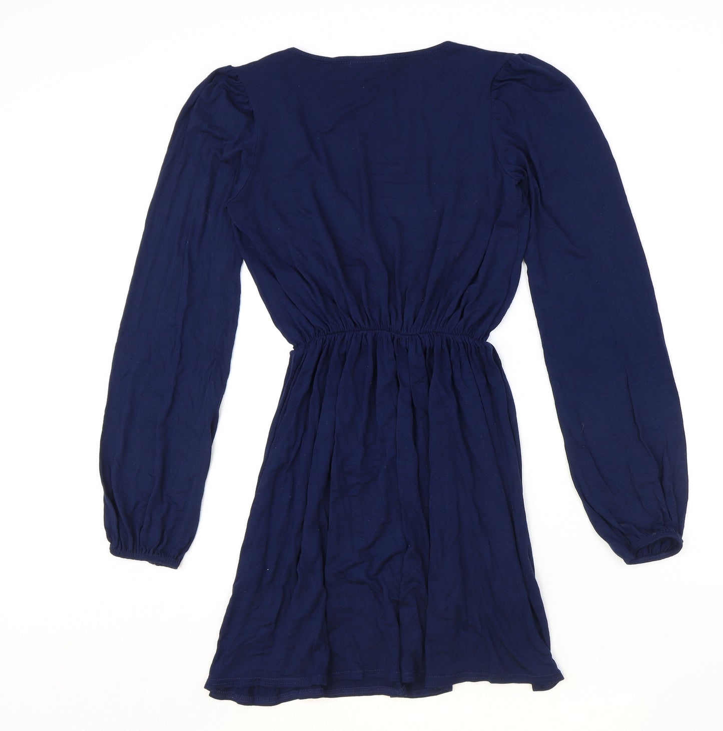 Boohoo Womens Blue Polyester Fit & Flare Size 10 V-Neck Pullover