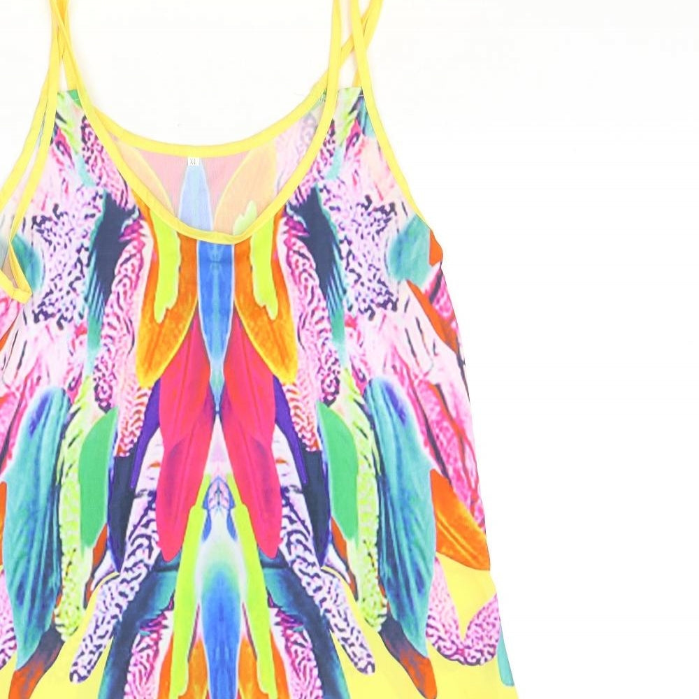 Preworn Womens Yellow Geometric Polyester A-Line Size XL Scoop Neck Pullover - Feather Print