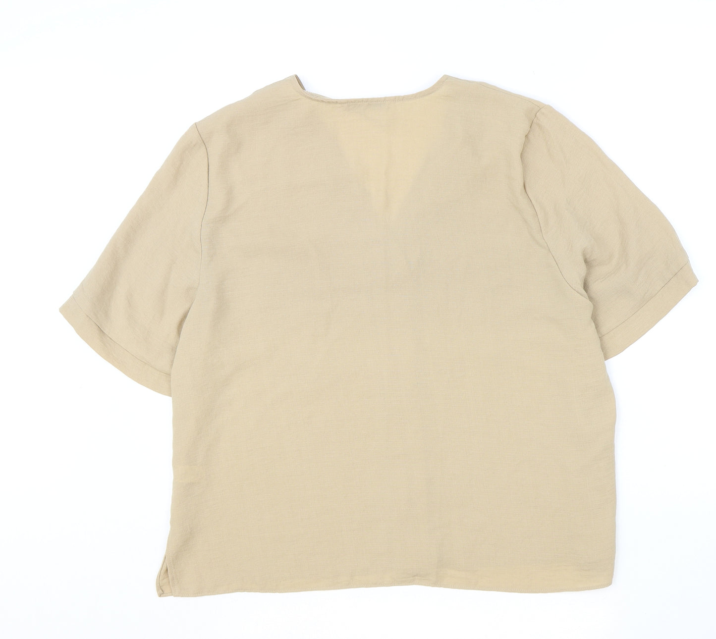 TU Womens Beige Polyester Basic Button-Up Size 18 V-Neck