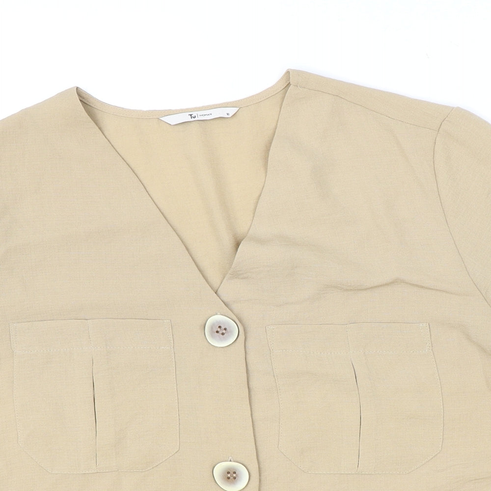 TU Womens Beige Polyester Basic Button-Up Size 18 V-Neck