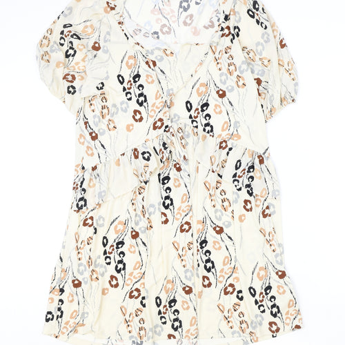 NEXT Womens Beige Animal Print Polyester A-Line Size 10 V-Neck Tie - Tie Neck Detail