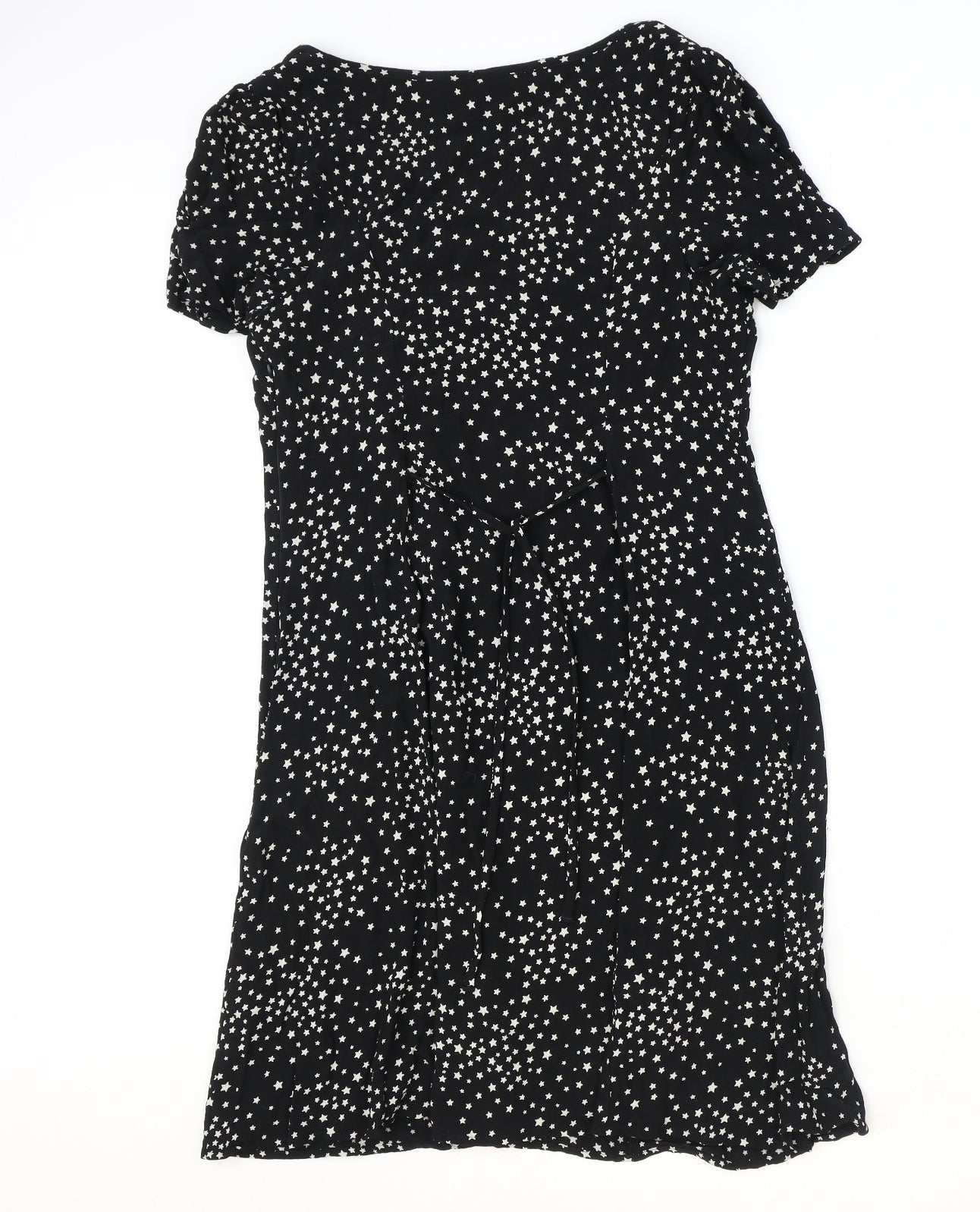 Marks and Spencer Womens Black Geometric Viscose A-Line Size 14 V-Neck Zip - Stars