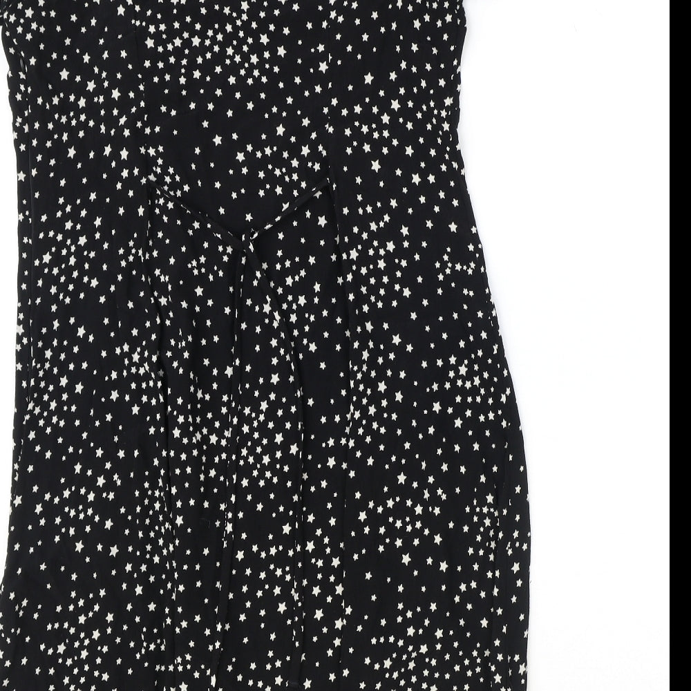 Marks and Spencer Womens Black Geometric Viscose A-Line Size 14 V-Neck Zip - Stars