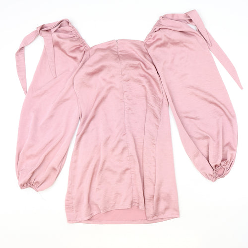 Missguided Womens Pink Polyester Shift Size 10 Sweetheart Zip - Shoulder Tie Detail