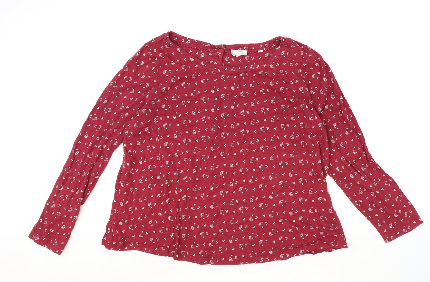 Fat Face Womens Red Geometric Cotton Basic T-Shirt Size 18 Round Neck