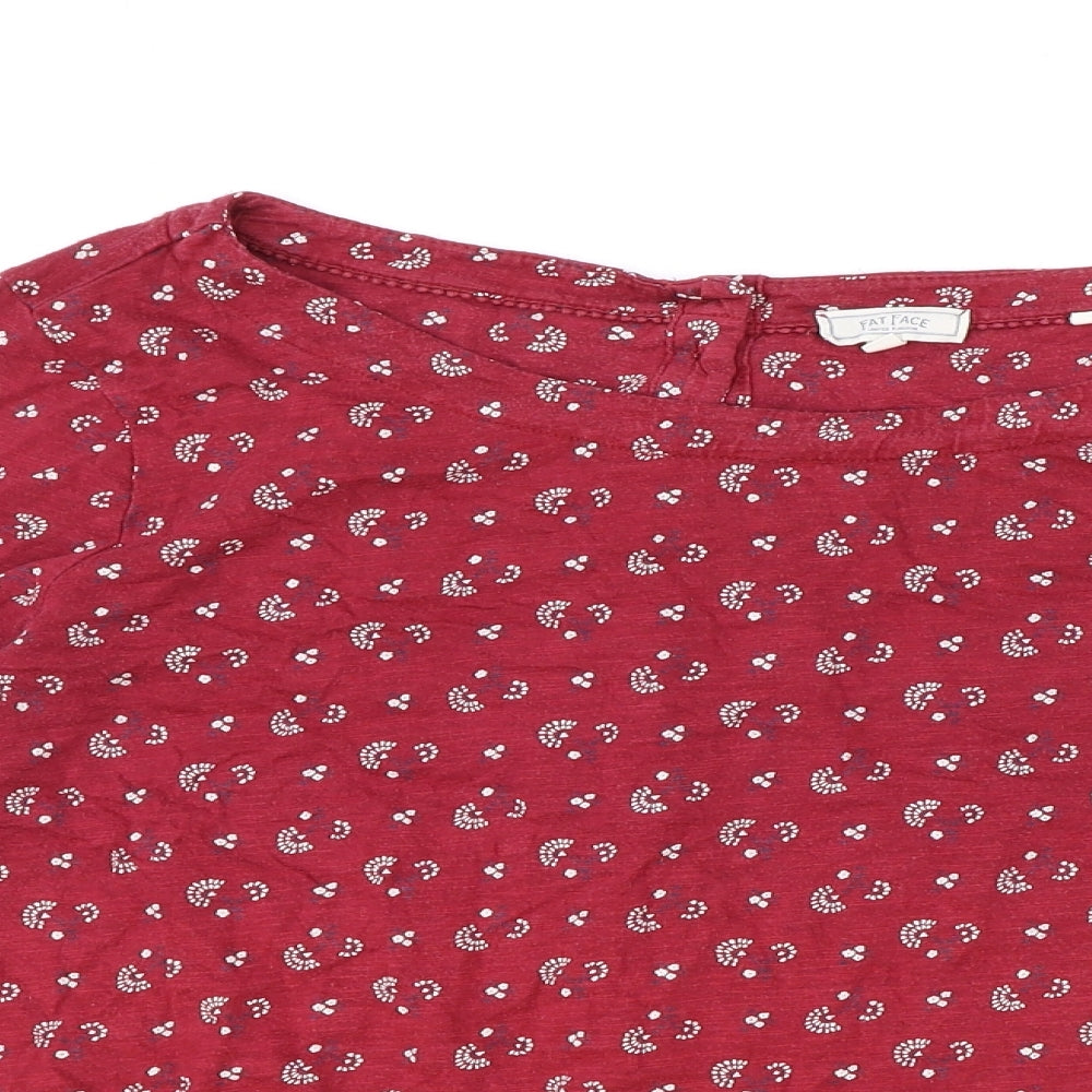 Fat Face Womens Red Geometric Cotton Basic T-Shirt Size 18 Round Neck