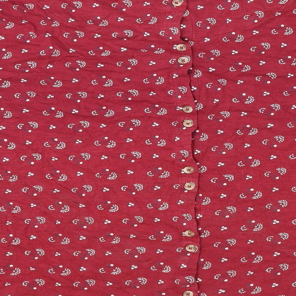 Fat Face Womens Red Geometric Cotton Basic T-Shirt Size 18 Round Neck