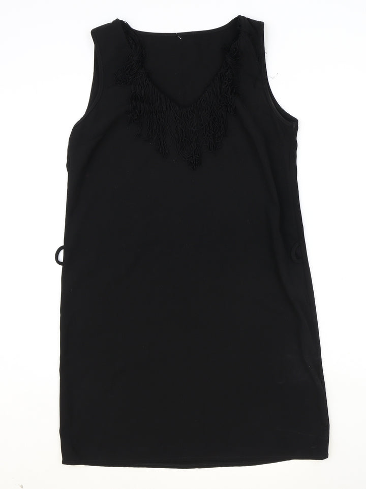Preworn Womens Black Polyester Shift Size 14 V-Neck Pullover