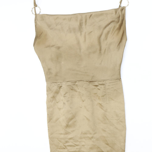 PRETTYLITTLETHING Womens Gold Polyester Bodycon Size 10 Square Neck Zip