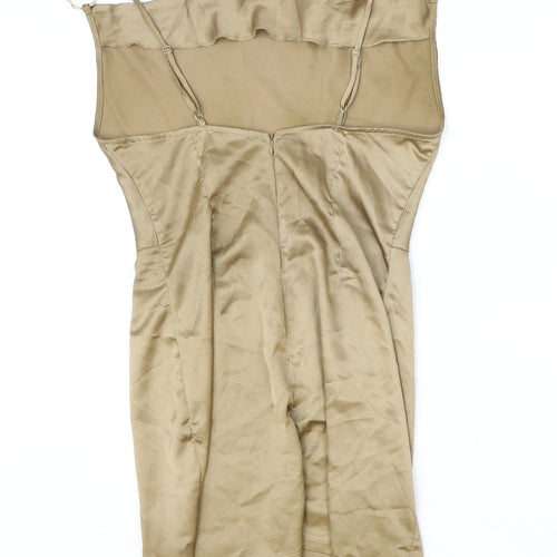 PRETTYLITTLETHING Womens Gold Polyester Bodycon Size 10 Square Neck Zip