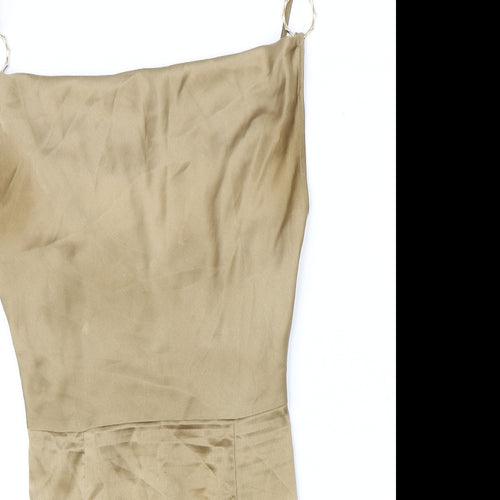 PRETTYLITTLETHING Womens Gold Polyester Bodycon Size 10 Square Neck Zip
