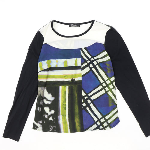 Peruggi Womens Multicoloured Geometric Polyester Basic Blouse Size 10 Boat Neck