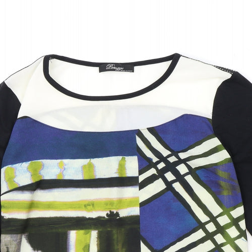 Peruggi Womens Multicoloured Geometric Polyester Basic Blouse Size 10 Boat Neck