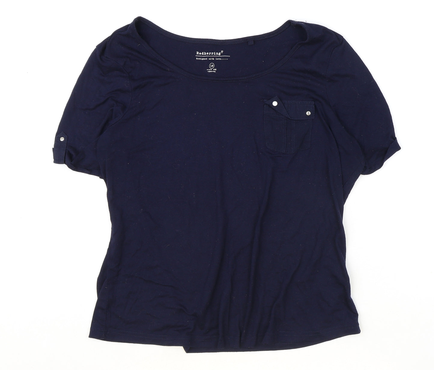 Red Herring Womens Blue Viscose Basic T-Shirt Size 18 Boat Neck
