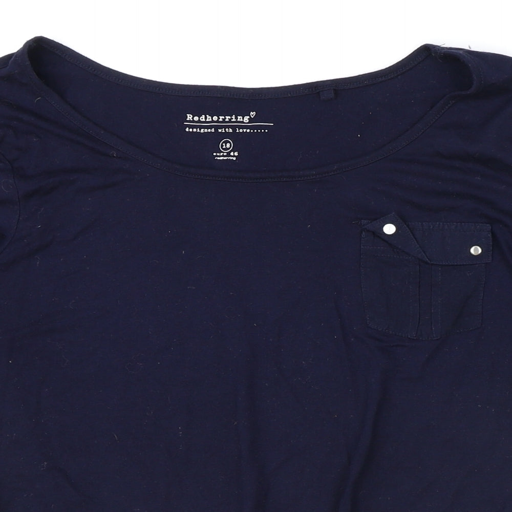 Red Herring Womens Blue Viscose Basic T-Shirt Size 18 Boat Neck