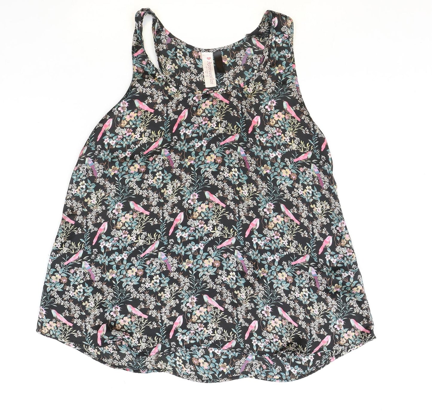 Accessorize Womens Black Floral Polyester Basic Tank Size L Scoop Neck - Bird Print