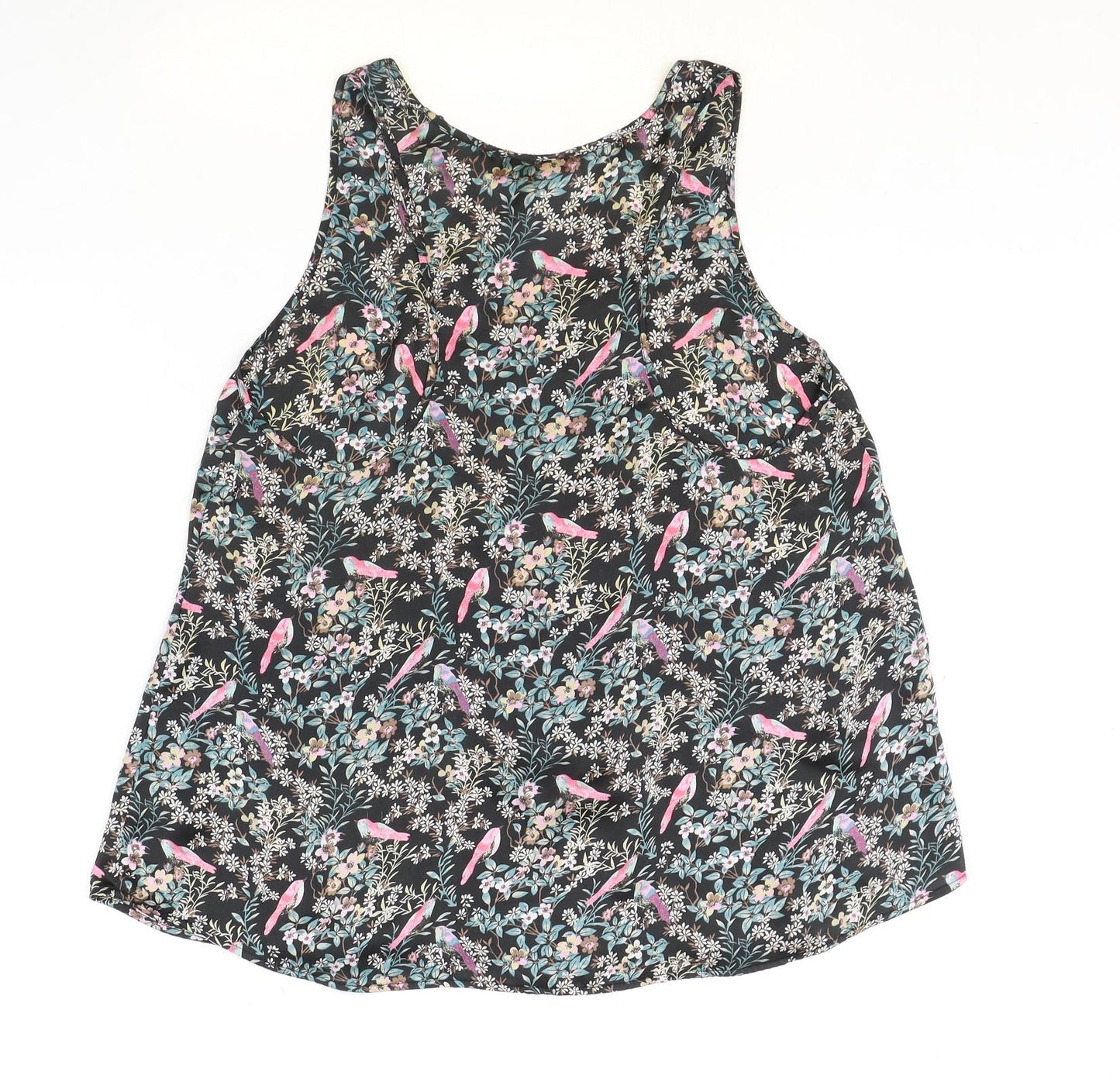 Accessorize Womens Black Floral Polyester Basic Tank Size L Scoop Neck - Bird Print