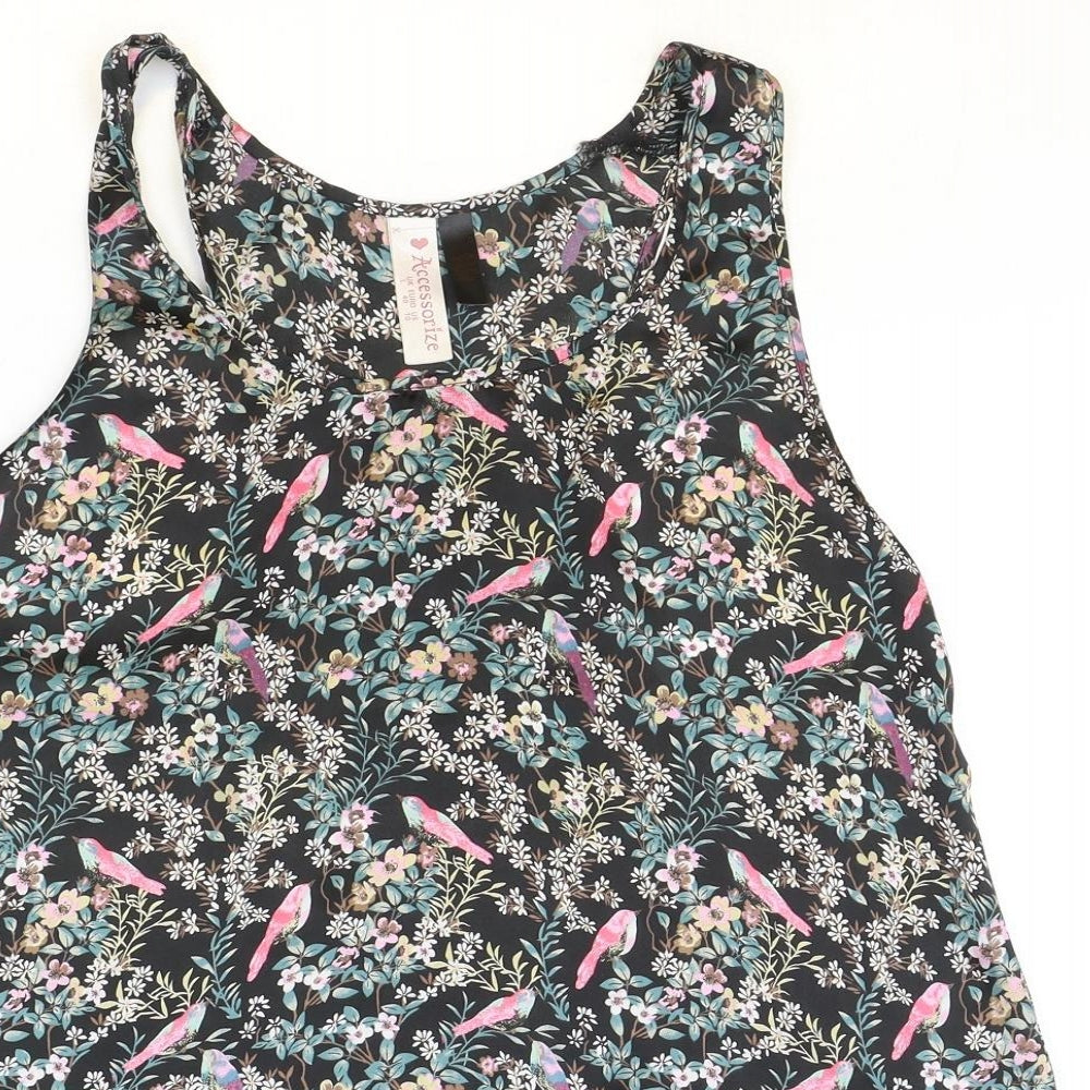 Accessorize Womens Black Floral Polyester Basic Tank Size L Scoop Neck - Bird Print