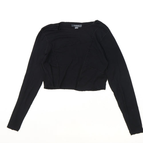 Primark Womens Black Viscose Cropped Blouse Size M Boat Neck