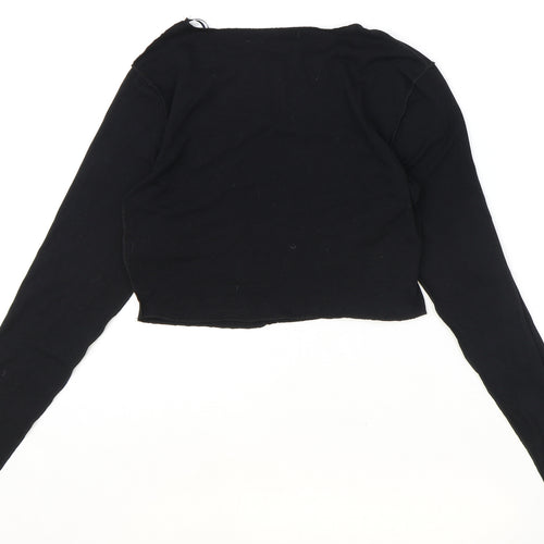 Primark Womens Black Viscose Cropped Blouse Size M Boat Neck