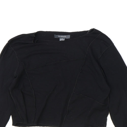 Primark Womens Black Viscose Cropped Blouse Size M Boat Neck