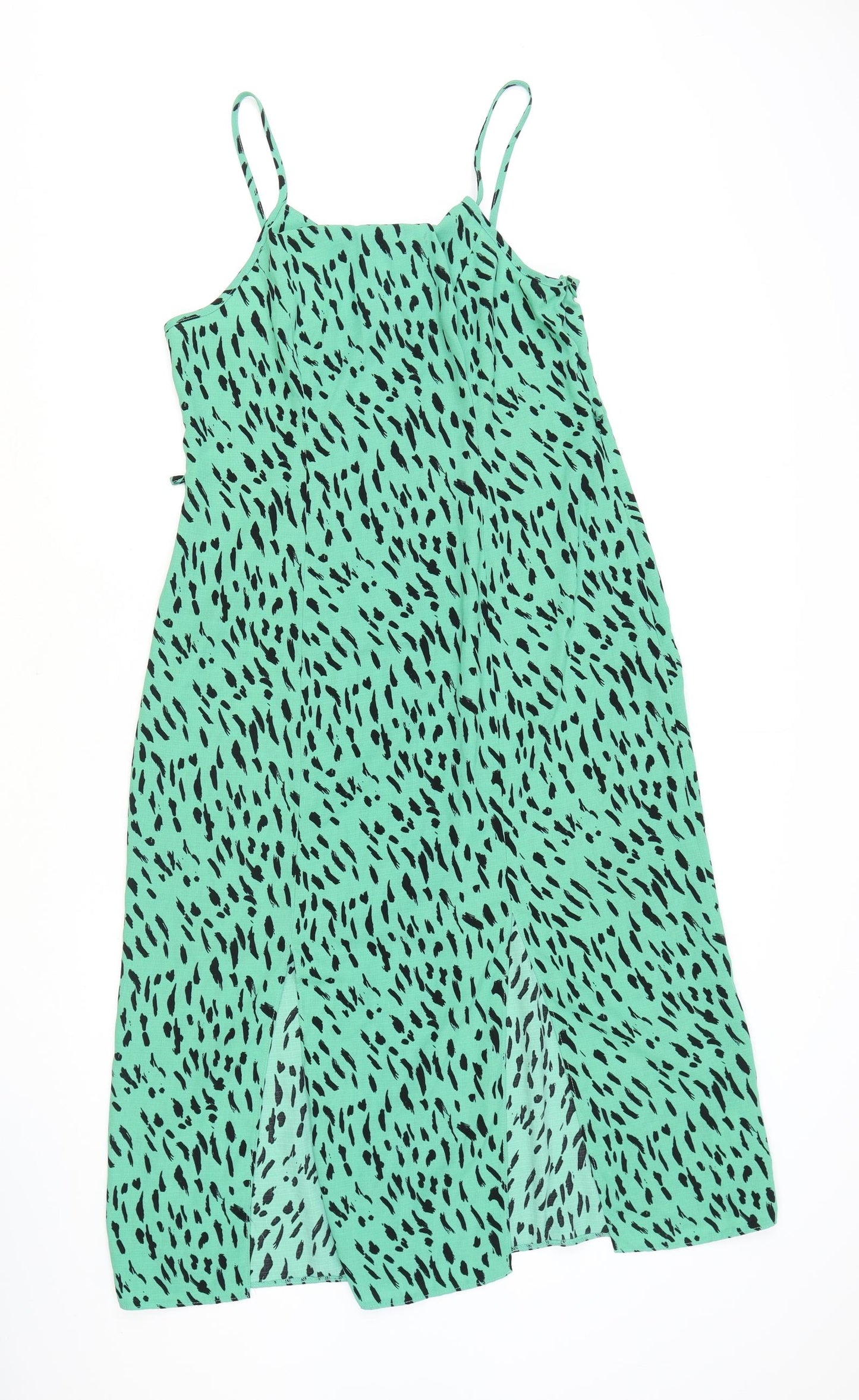 Primark Womens Green Geometric Polyester Slip Dress Size 14 Scoop Neck Zip