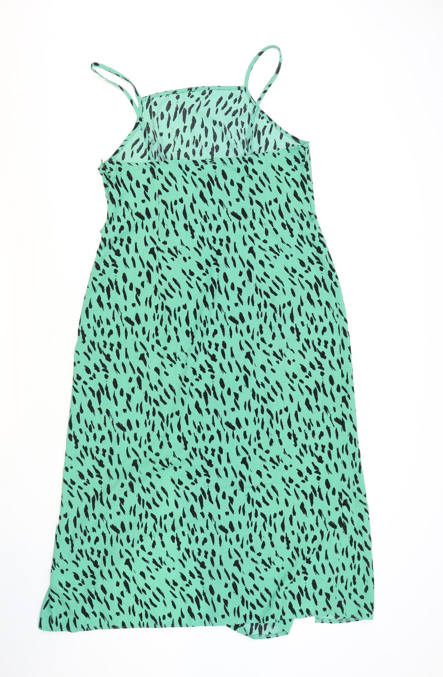 Primark Womens Green Geometric Polyester Slip Dress Size 14 Scoop Neck Zip