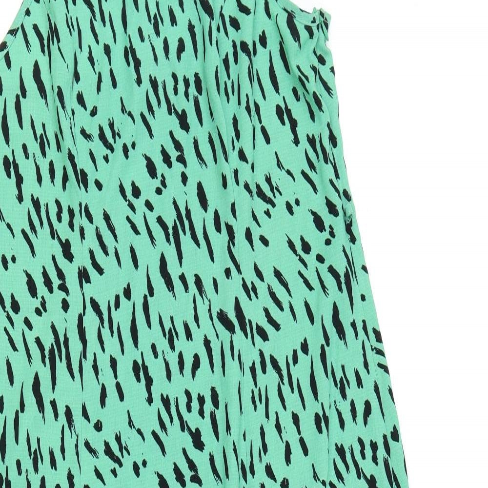 Primark Womens Green Geometric Polyester Slip Dress Size 14 Scoop Neck Zip