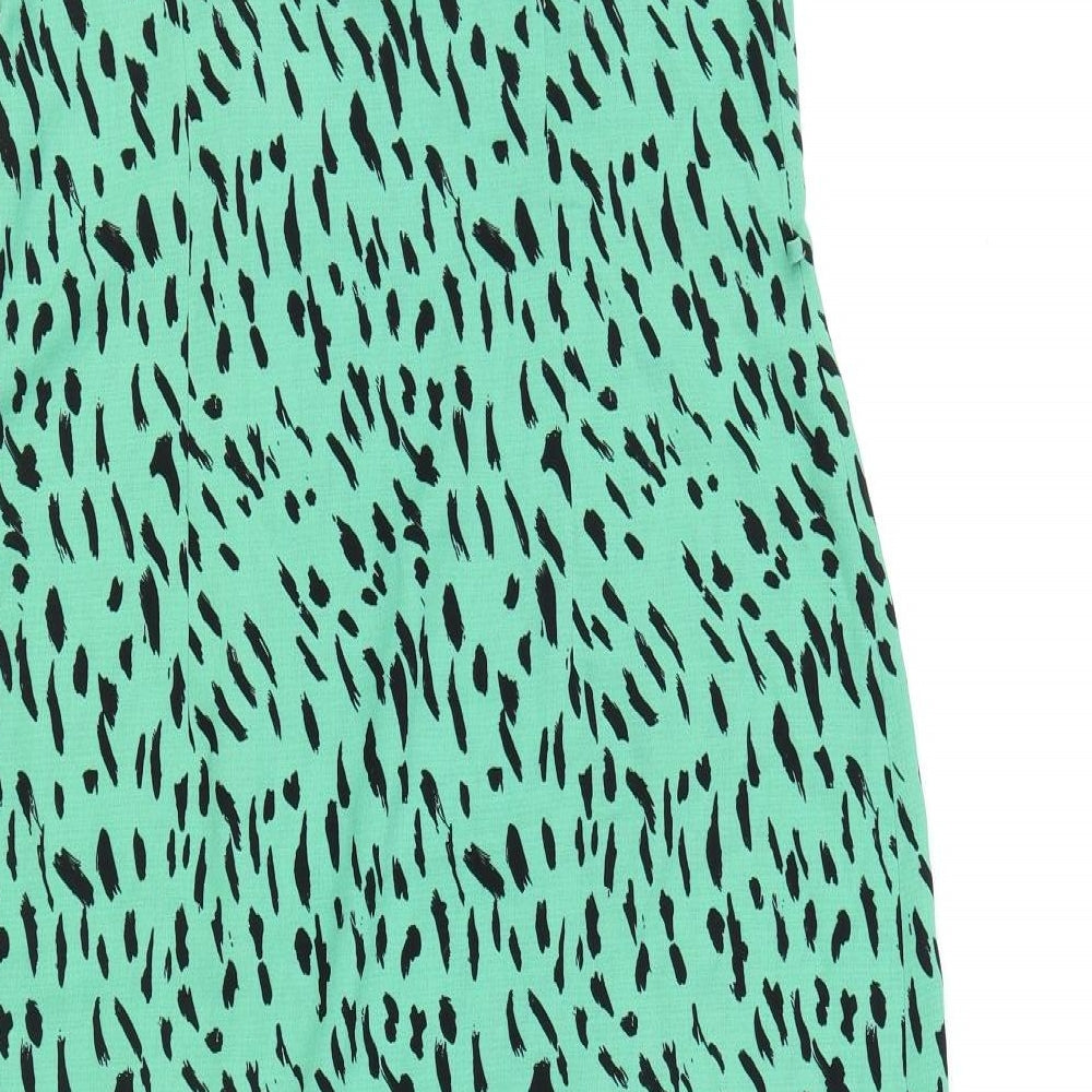 Primark Womens Green Geometric Polyester Slip Dress Size 14 Scoop Neck Zip