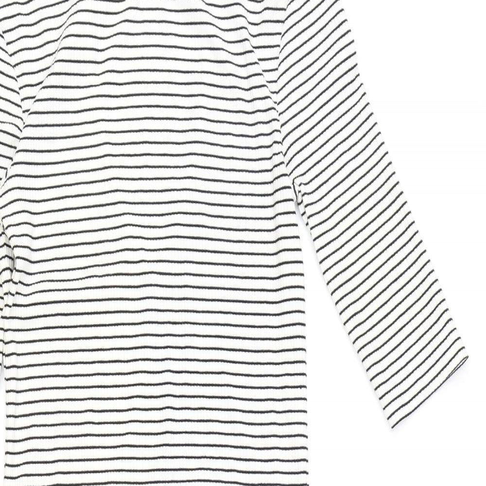 Marks and Spencer Womens Ivory Striped Viscose Jumper Dress Size 10 High Neck Button