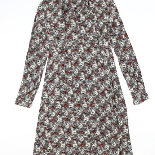 Marks and Spencer Womens Black Geometric Viscose A-Line Size 10 V-Neck Zip