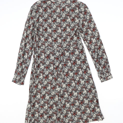 Marks and Spencer Womens Black Geometric Viscose A-Line Size 10 V-Neck Zip