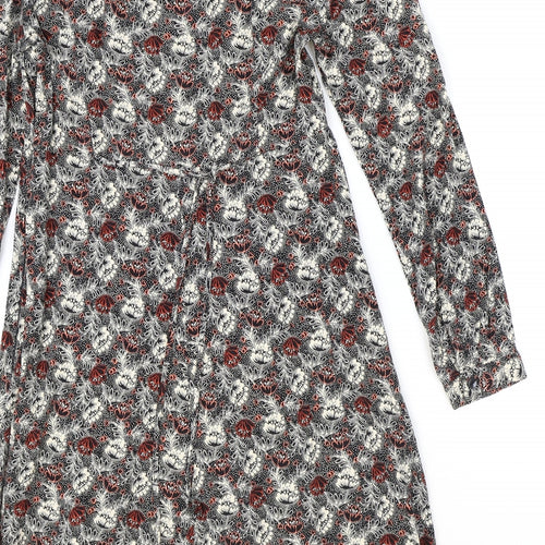 Marks and Spencer Womens Black Geometric Viscose A-Line Size 10 V-Neck Zip