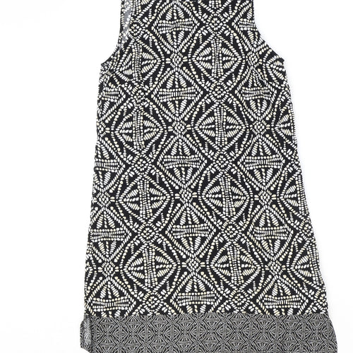 Principles Womens Black Geometric Viscose Tank Dress Size 12 Round Neck Button