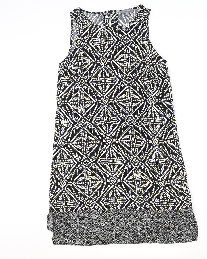 Principles Womens Black Geometric Viscose Tank Dress Size 12 Round Neck Button
