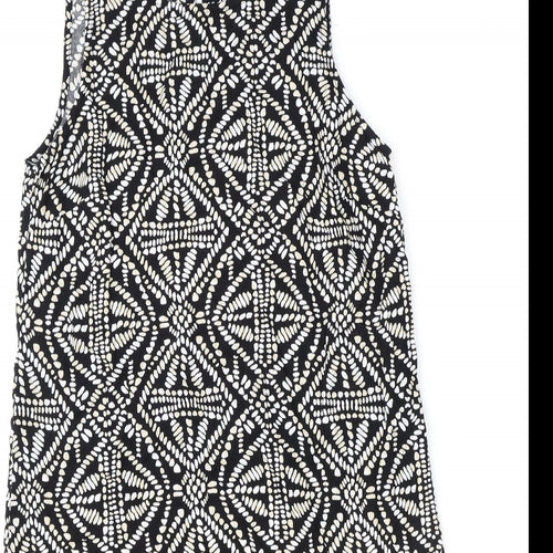 Principles Womens Black Geometric Viscose Tank Dress Size 12 Round Neck Button