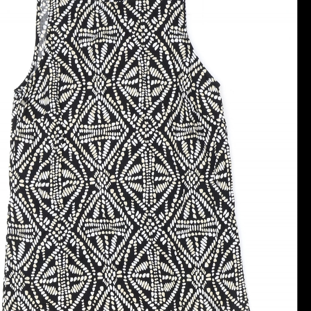 Principles Womens Black Geometric Viscose Tank Dress Size 12 Round Neck Button