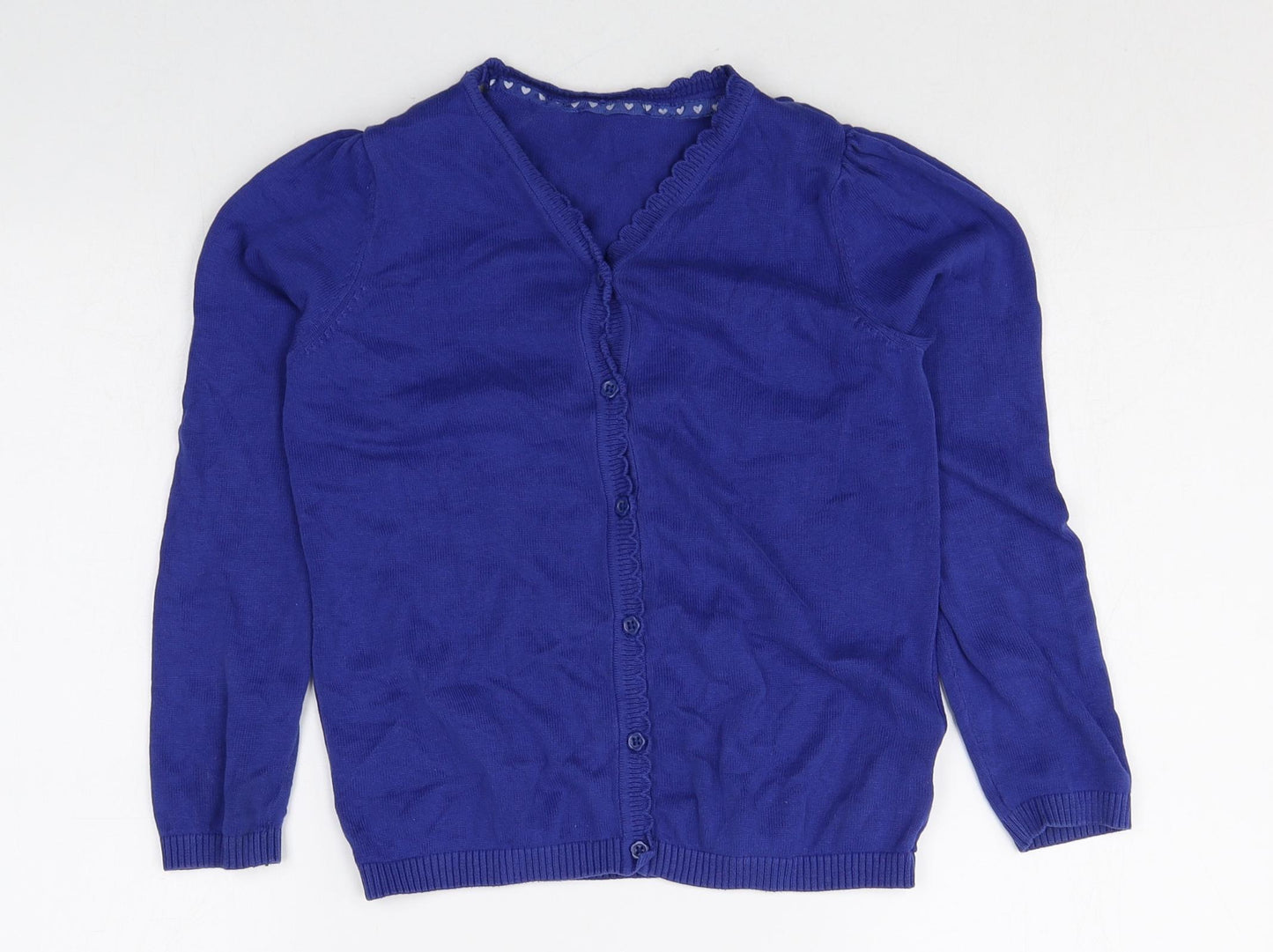 TU Girls Blue V-Neck 100% Cotton Cardigan Jumper Size 8 Years Button