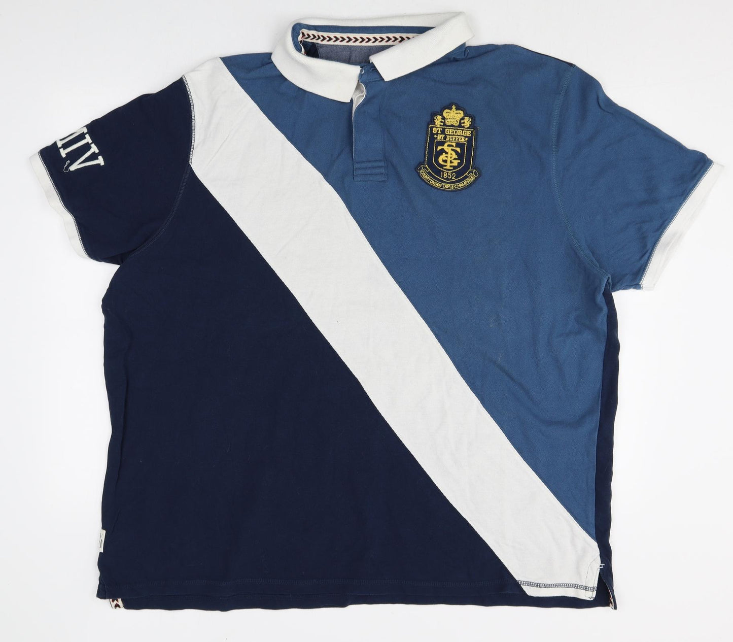 Duffer of St. George Mens Multicoloured Colourblock 100% Cotton Polo Size 2XL Collared Button