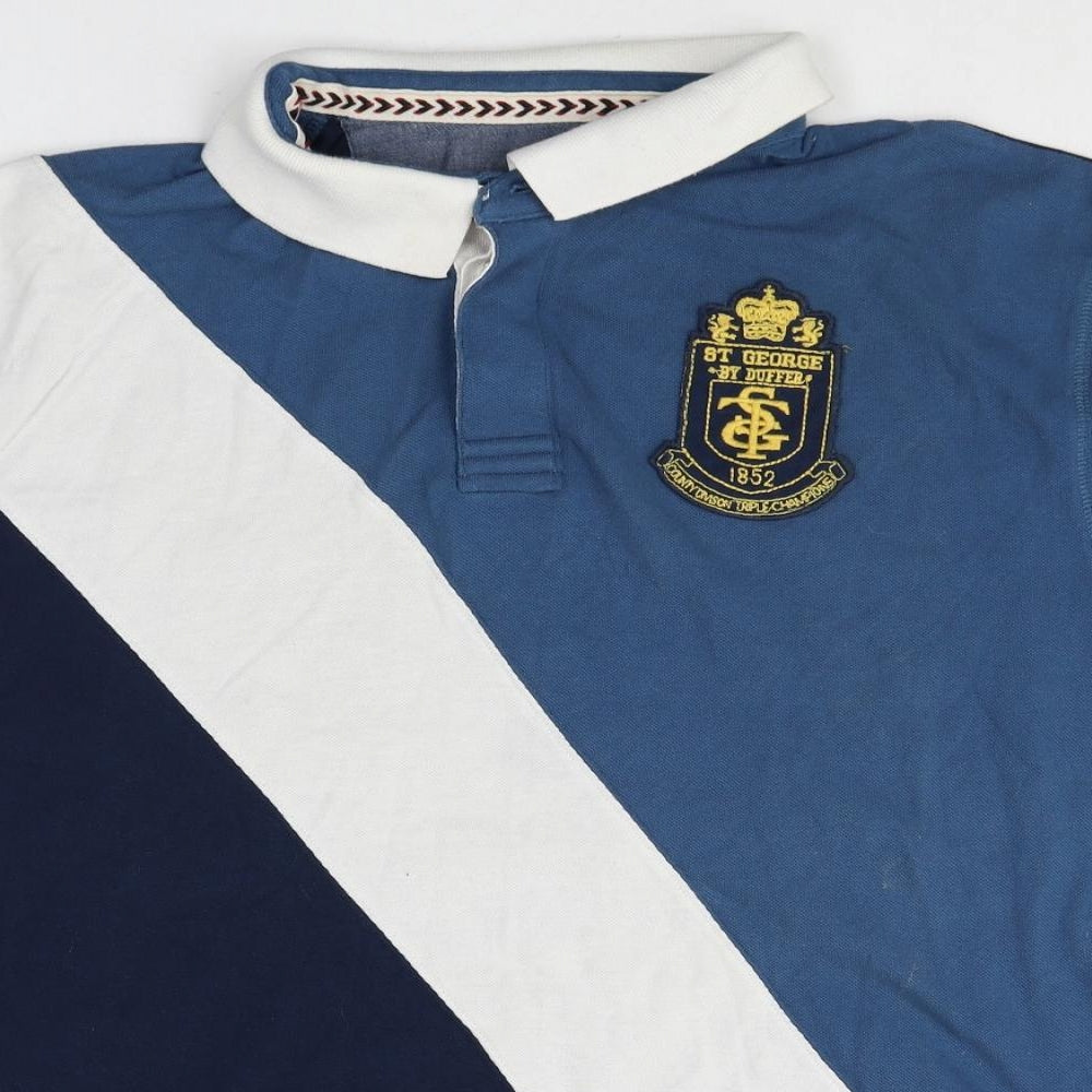 Duffer of St. George Mens Multicoloured Colourblock 100% Cotton Polo Size 2XL Collared Button