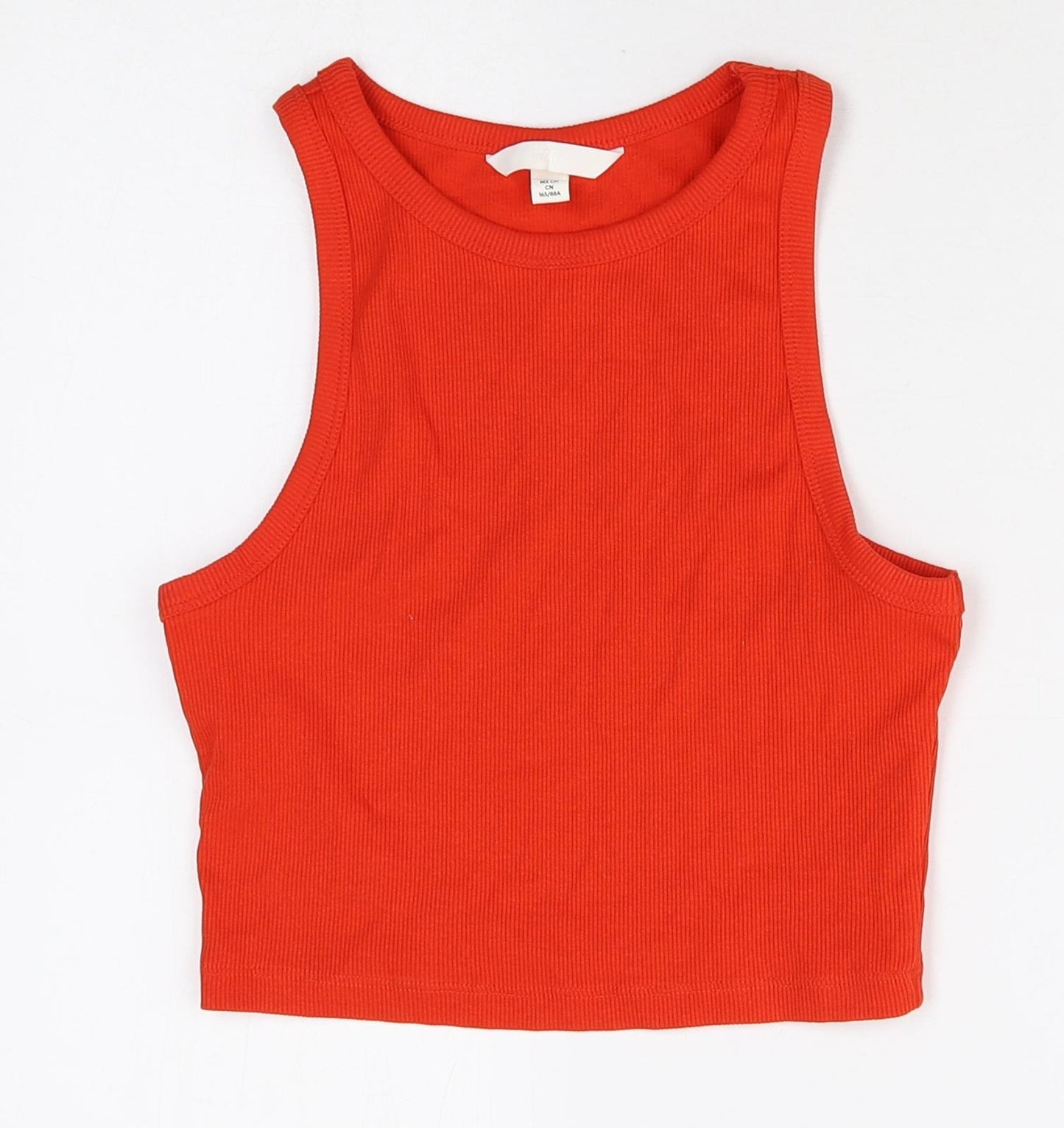 H&M Womens Red Cotton Cropped Tank Size S Scoop Neck - Ribbed