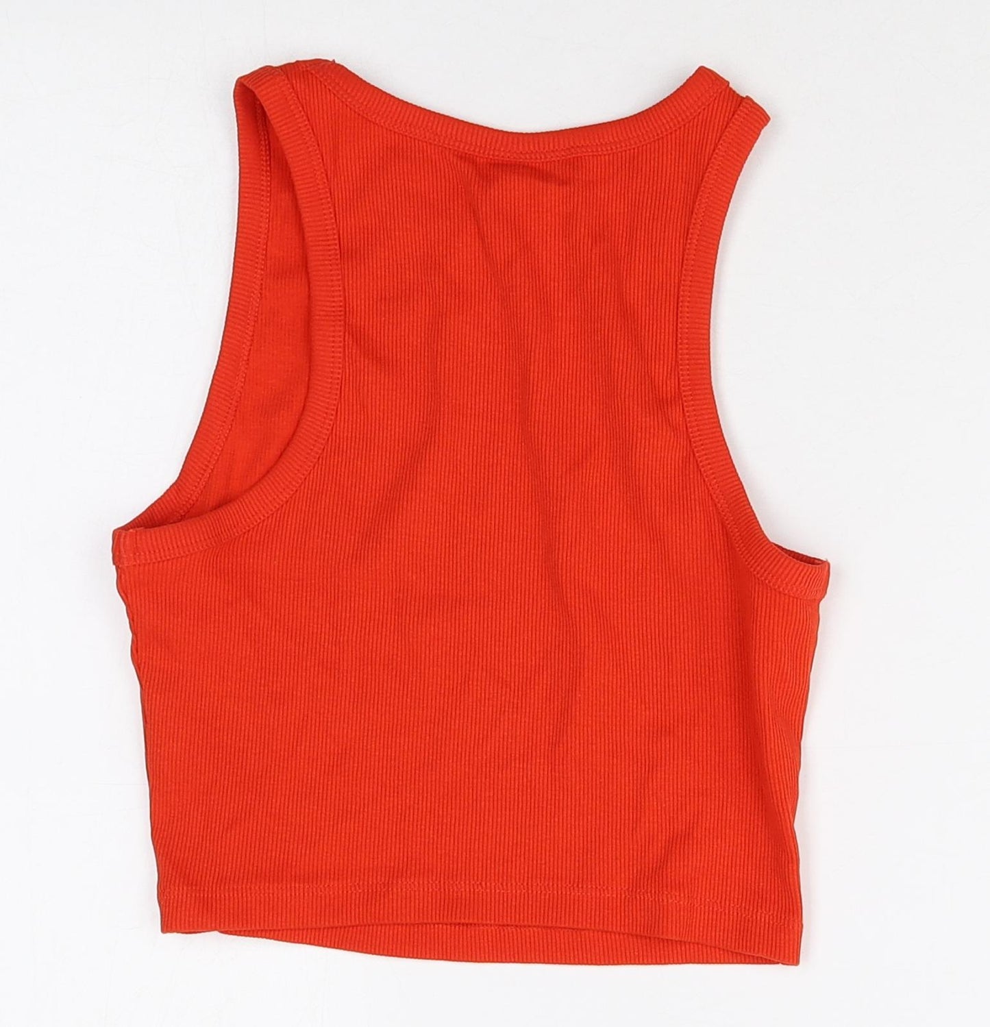 H&M Womens Red Cotton Cropped Tank Size S Scoop Neck - Ribbed