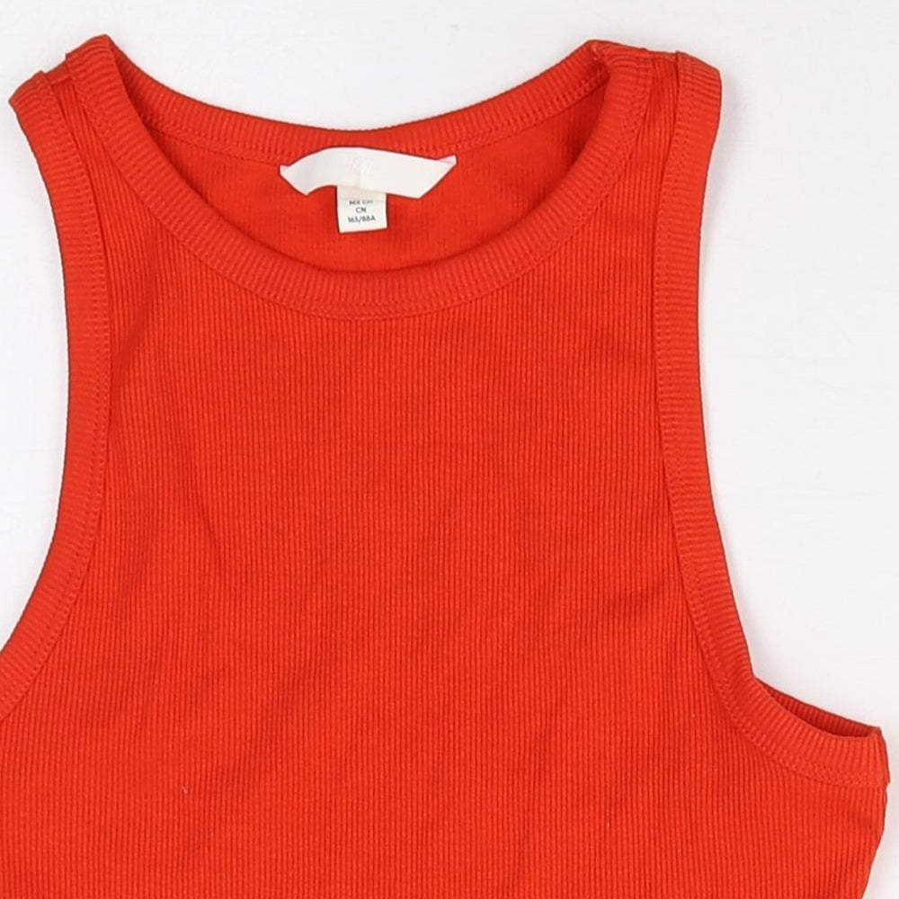 H&M Womens Red Cotton Cropped Tank Size S Scoop Neck - Ribbed