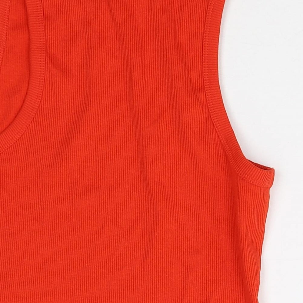 H&M Womens Red Cotton Cropped Tank Size S Scoop Neck - Ribbed